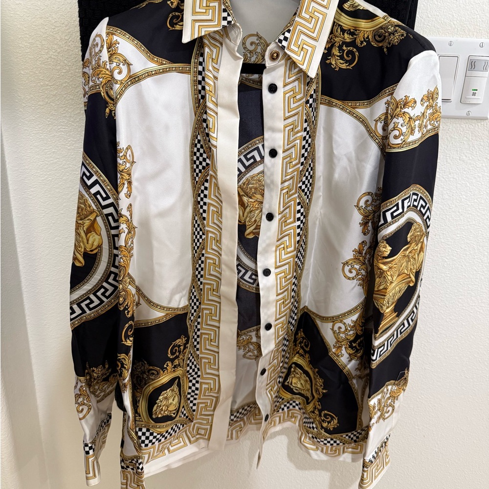 Versace Silk Gold and Black Patterned Shirt